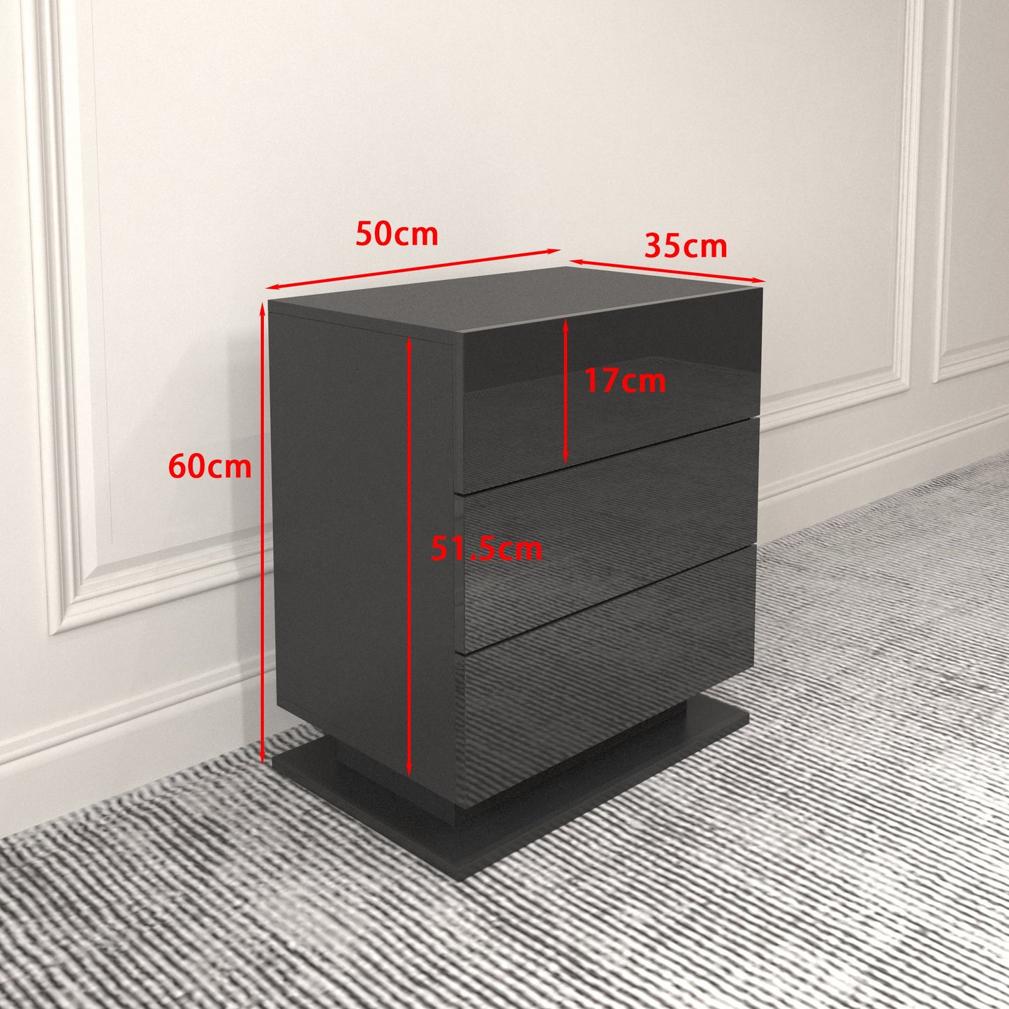 3 storage drawers led lights end table