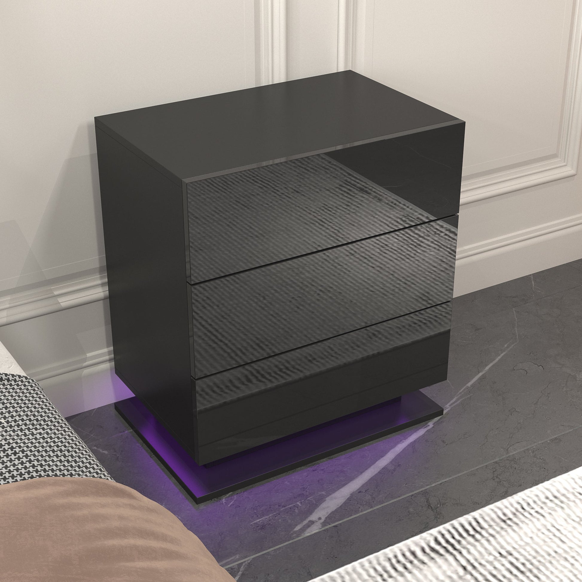 3 storage drawers led lights end table