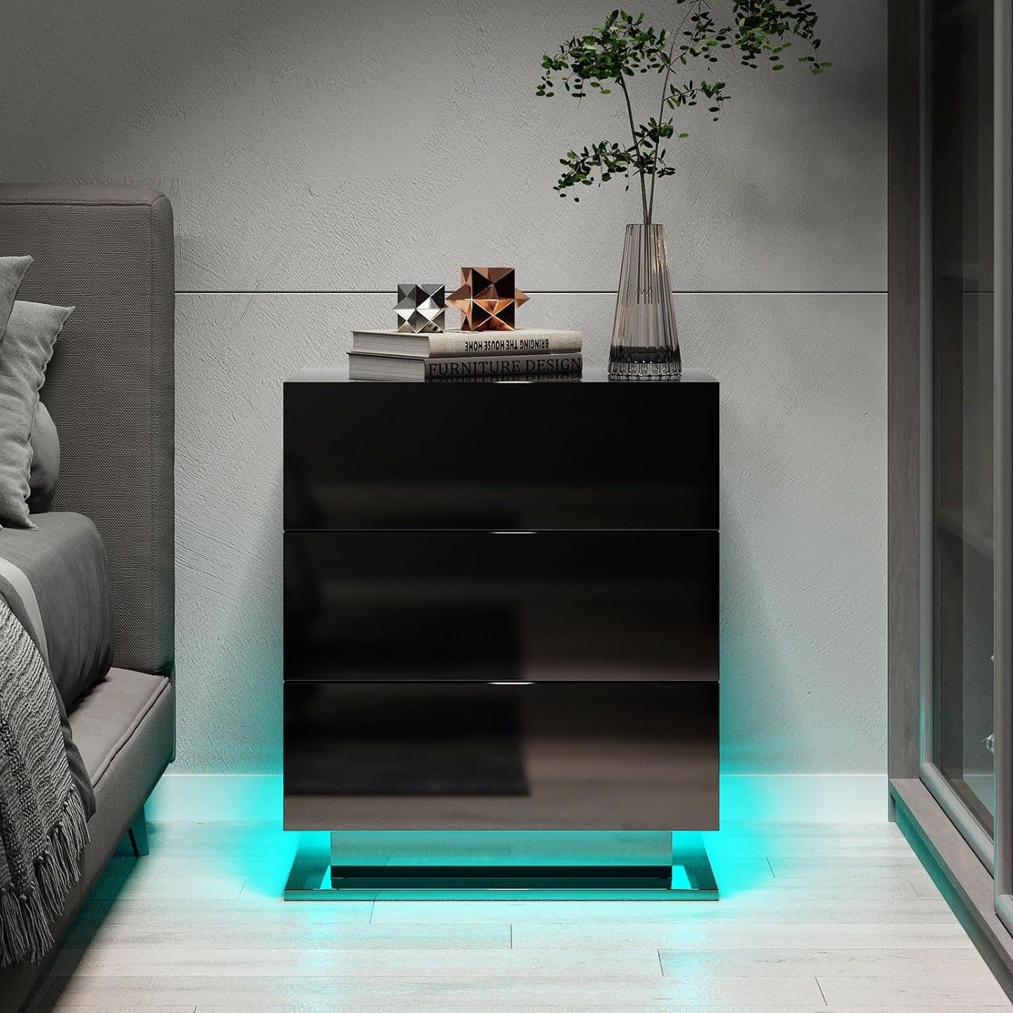 3 storage drawers led lights end table