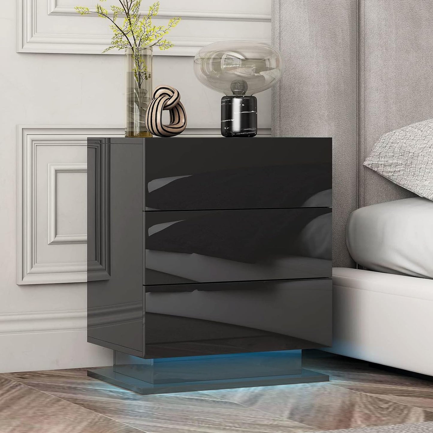 3 storage drawers led lights end table