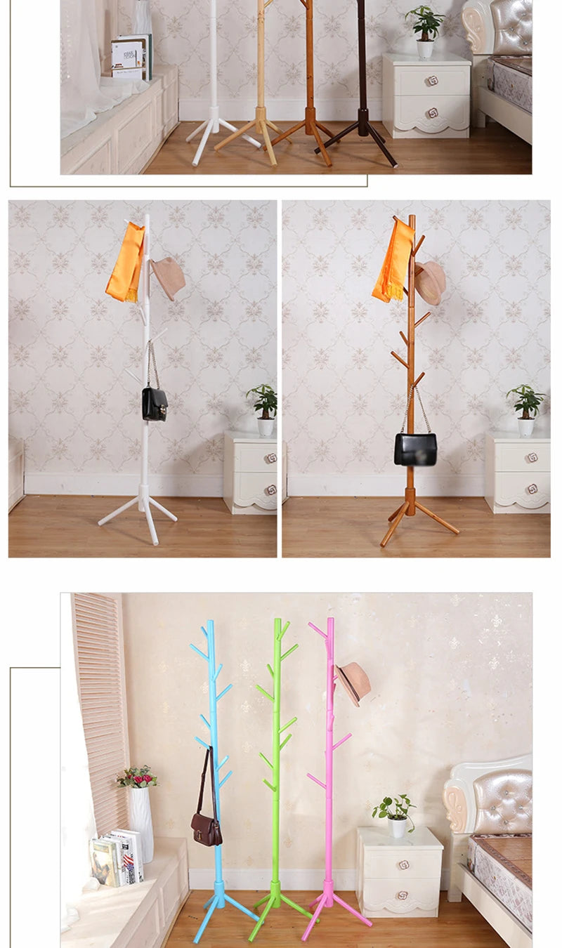 Wood Tree Coat Rack  Floor Hanging Clothes Rack Clothes Rack Bedroom Hat Stand Home Furniture Drying Rack With 8 Hooks