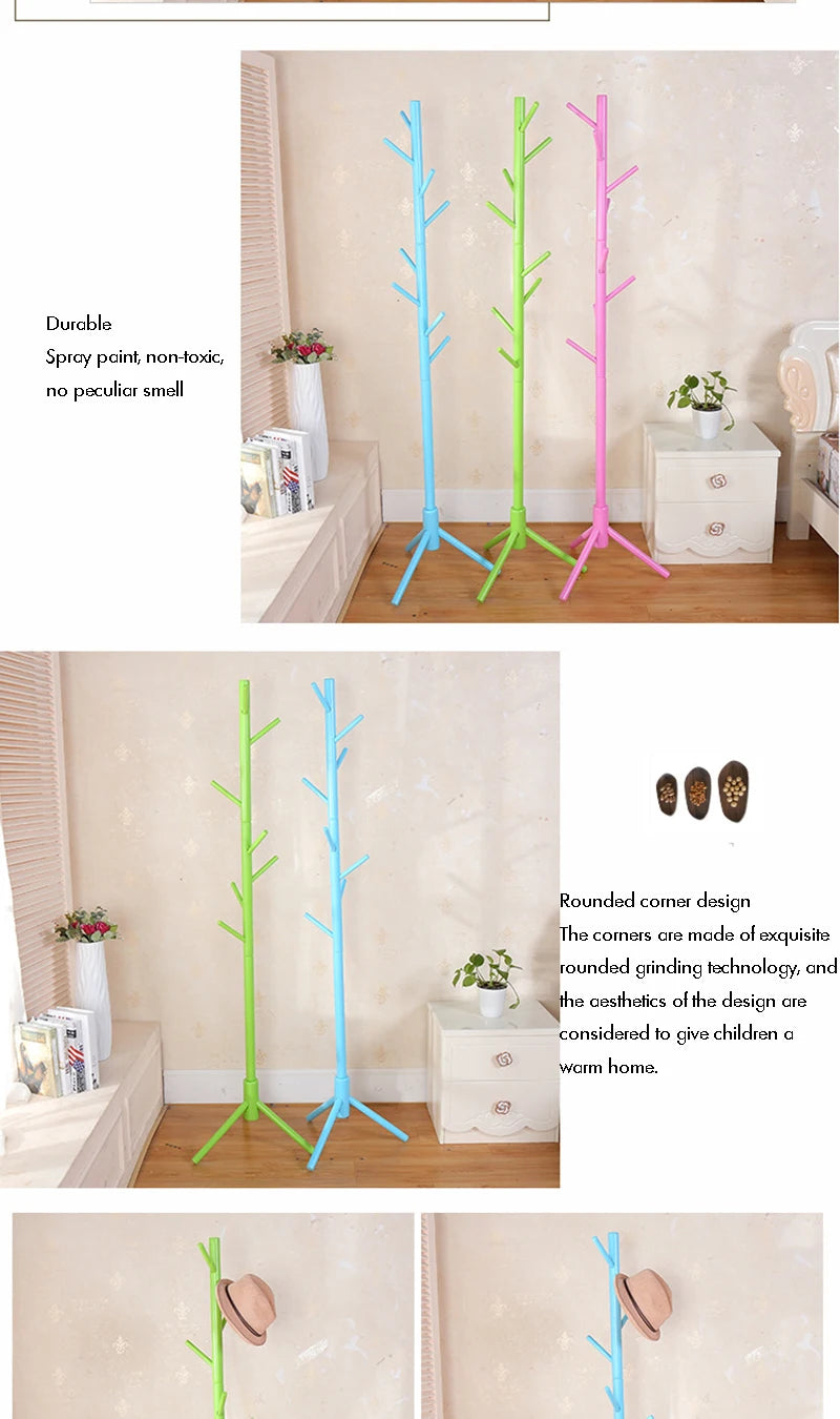 Wood Tree Coat Rack  Floor Hanging Clothes Rack Clothes Rack Bedroom Hat Stand Home Furniture Drying Rack With 8 Hooks