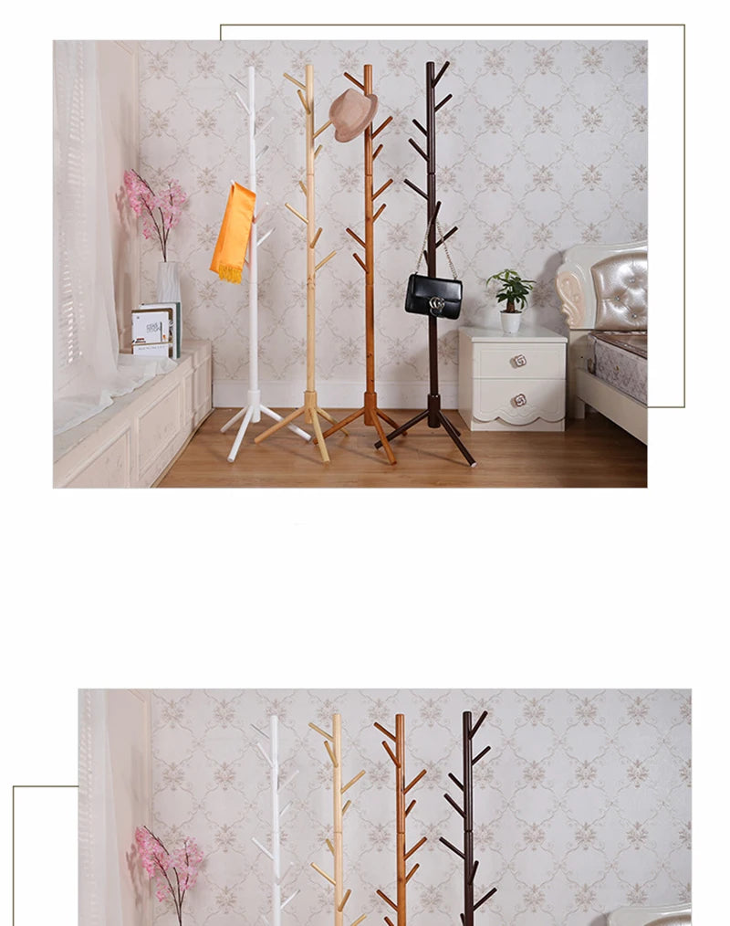 Wood Tree Coat Rack  Floor Hanging Clothes Rack Clothes Rack Bedroom Hat Stand Home Furniture Drying Rack With 8 Hooks