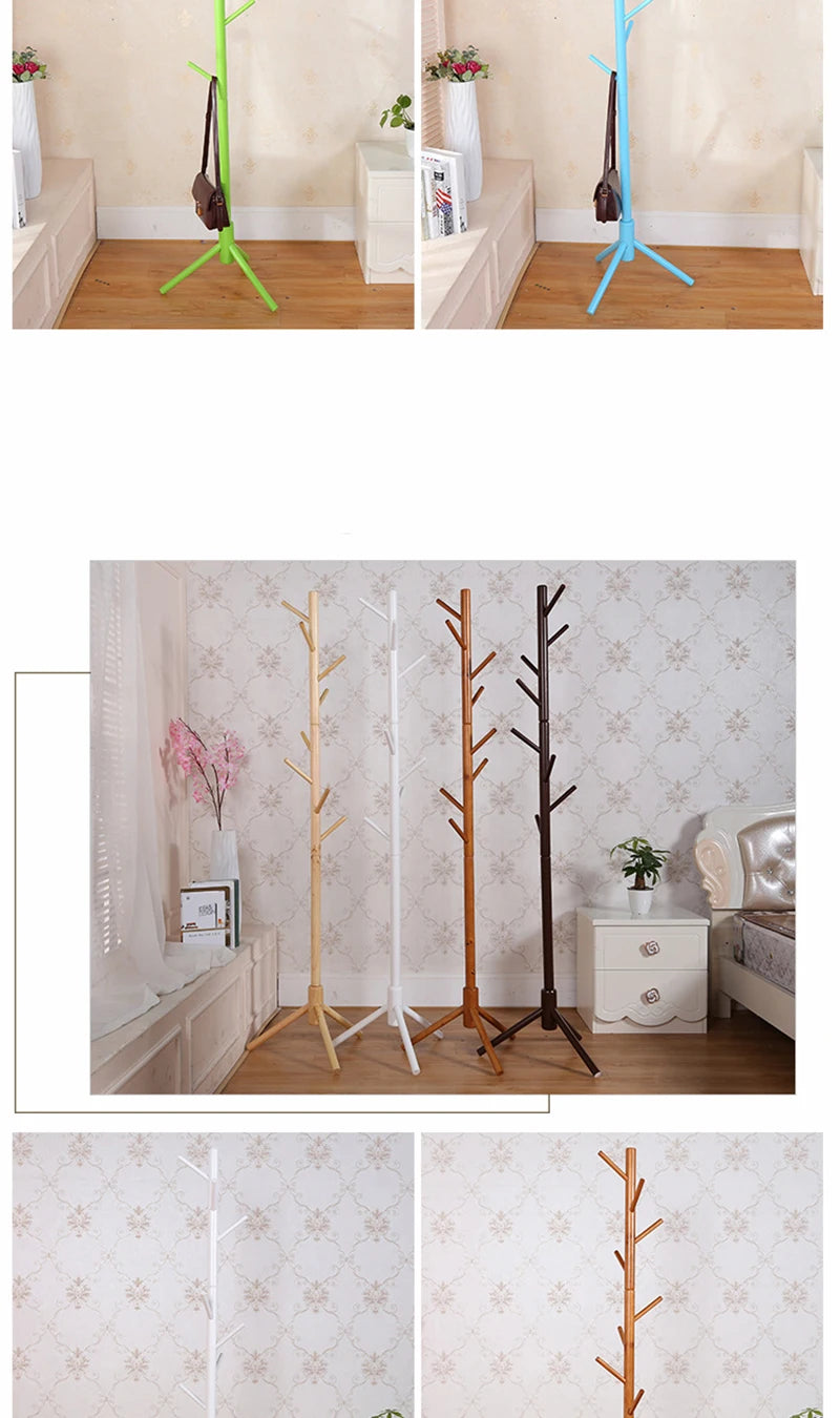 Wood Tree Coat Rack  Floor Hanging Clothes Rack Clothes Rack Bedroom Hat Stand Home Furniture Drying Rack With 8 Hooks