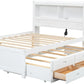 Full Platform Bed with Twin Size Trundle,Bookcase Headboard,Charging Station and 3 Drawers,Wood Full Storage Bed Frame for Kids