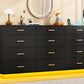 12 Drawers Dresser w/Power Outlet,60000-Colors Lights,63In Long Dresser Chest for Bedroom,Wooden Tall  Storage Cabinet