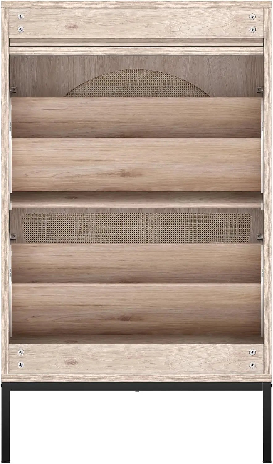 Shoe Cabinet, Shoe Rack Storage Organizer with 2 Flip Drawers, Natural Rattan Weave Shoe Storage Cabinet for Sneakers, Sl