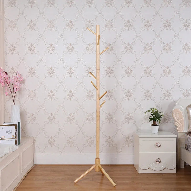 Wood Tree Coat Rack  Floor Hanging Clothes Rack Clothes Rack Bedroom Hat Stand Home Furniture Drying Rack With 8 Hooks