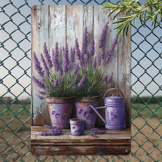 Lavender Planter Metal Iron Wall Decor For Home Bar Coffee Shop Waterproof and Pre-Punched Vintage Botanical Arrangement 8X12 in