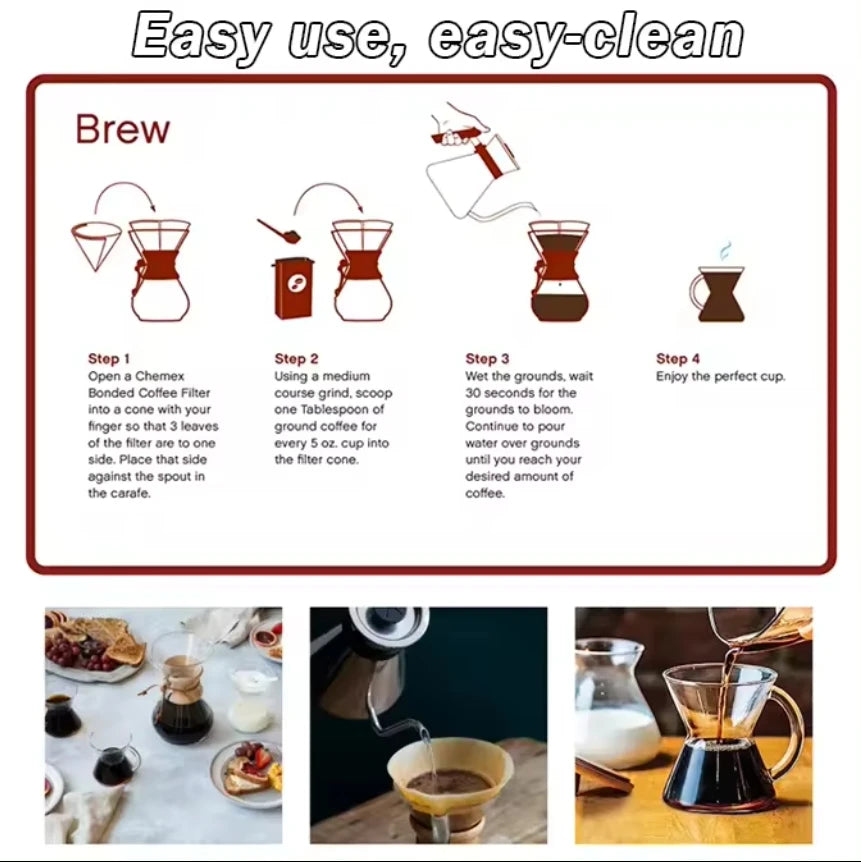 Chemex Coffee Hand Brewed Coffee Glass kettle 400ml/600ml/800ml Drip Wooden Collar Coffee Brew Kettle Coffee maker