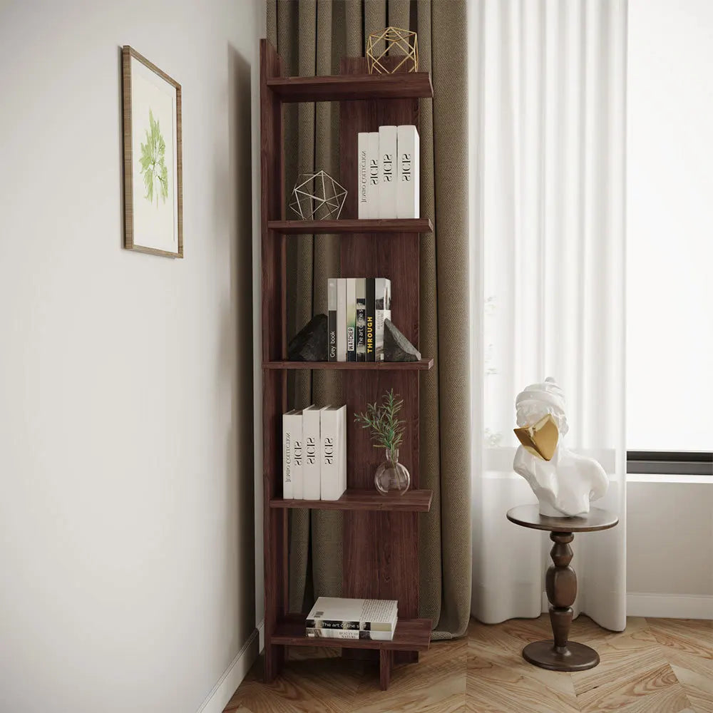 5 tier corner storage bookshelf shelving unit 45cm