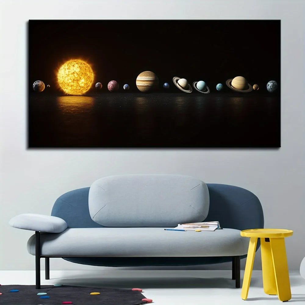 1.5 inch thick pine frame, solar system painting, bedroom, office, living room, cafe, bar, wall decor, home and dormitory decor