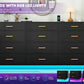 12 Drawers Dresser w/Power Outlet,60000-Colors Lights,63In Long Dresser Chest for Bedroom,Wooden Tall  Storage Cabinet