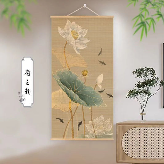 Lotus hanging painting, attracting wealth, getting rich, tea room living room decoration painting, home feng shui decoration