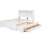 Full Platform Bed with Twin Size Trundle,Bookcase Headboard,Charging Station and 3 Drawers,Wood Full Storage Bed Frame for Kids