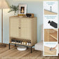 Shoe Cabinet, Shoe Rack Storage Organizer with 2 Flip Drawers, Natural Rattan Weave Shoe Storage Cabinet for Sneakers, Sl