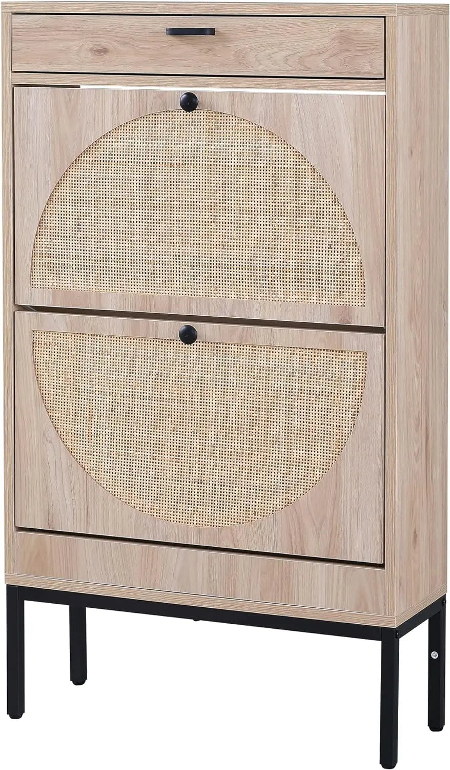 Shoe Cabinet, Shoe Rack Storage Organizer with 2 Flip Drawers, Natural Rattan Weave Shoe Storage Cabinet for Sneakers, Sl