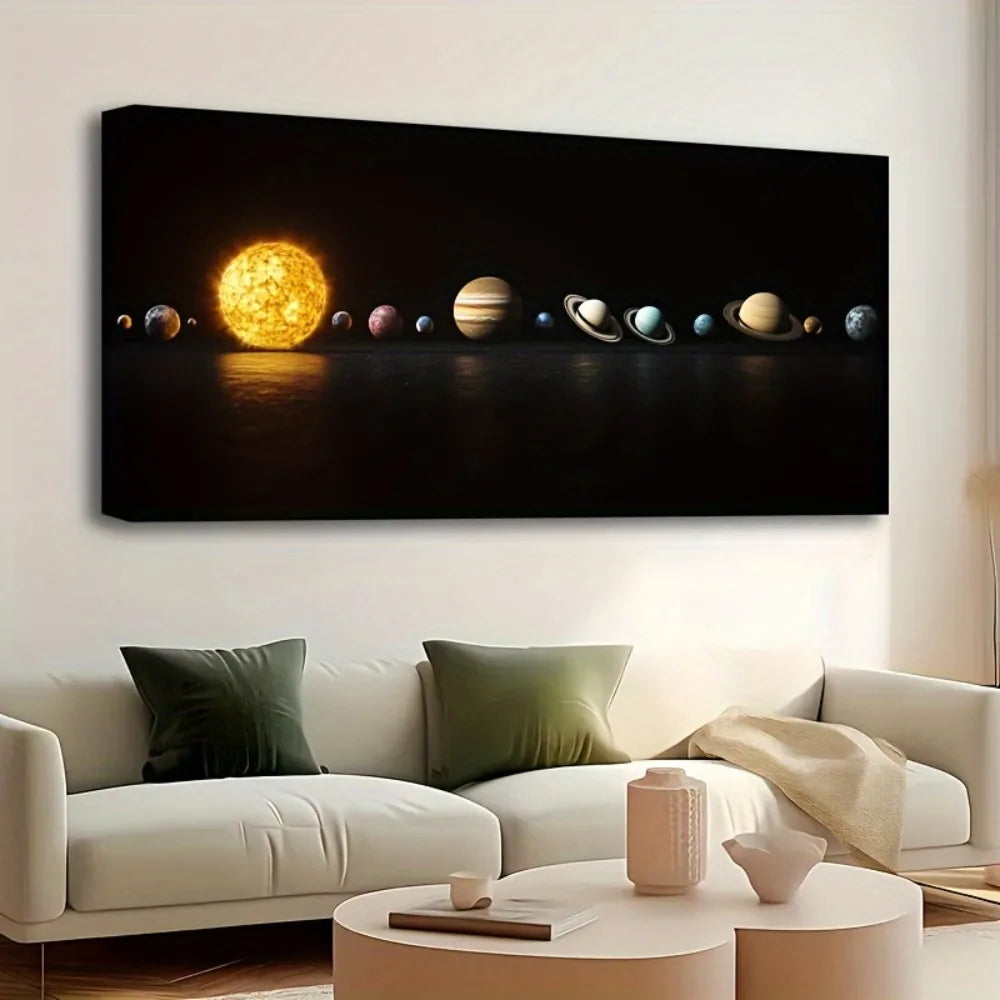 1.5 inch thick pine frame, solar system painting, bedroom, office, living room, cafe, bar, wall decor, home and dormitory decor