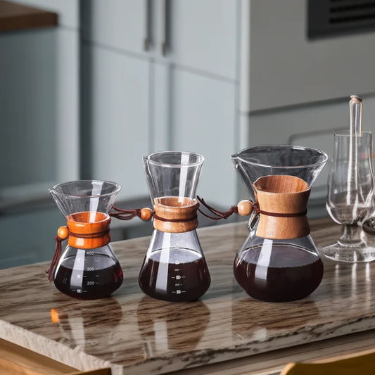 Chemex Coffee Hand Brewed Coffee Glass kettle 400ml/600ml/800ml Drip Wooden Collar Coffee Brew Kettle Coffee maker