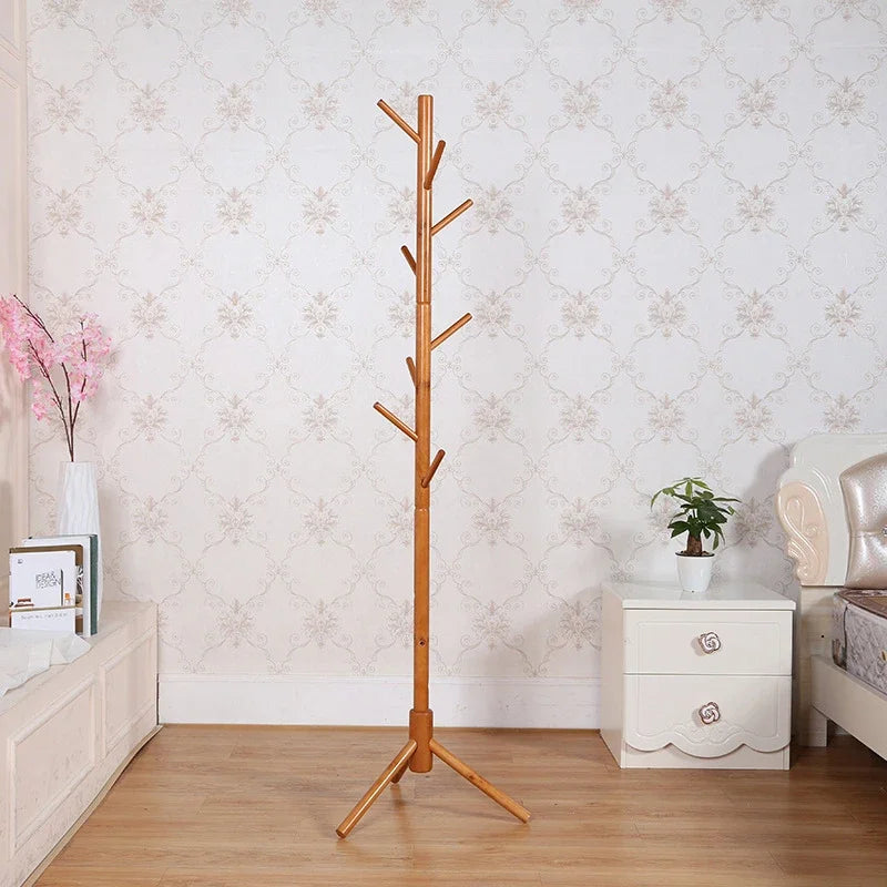 Wood Tree Coat Rack  Floor Hanging Clothes Rack Clothes Rack Bedroom Hat Stand Home Furniture Drying Rack With 8 Hooks