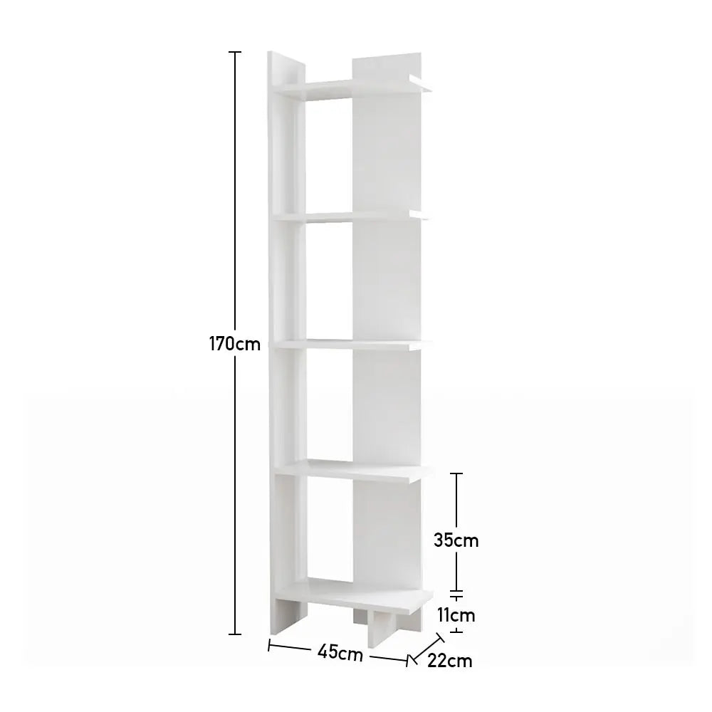 5 tier corner storage bookshelf shelving unit 45cm