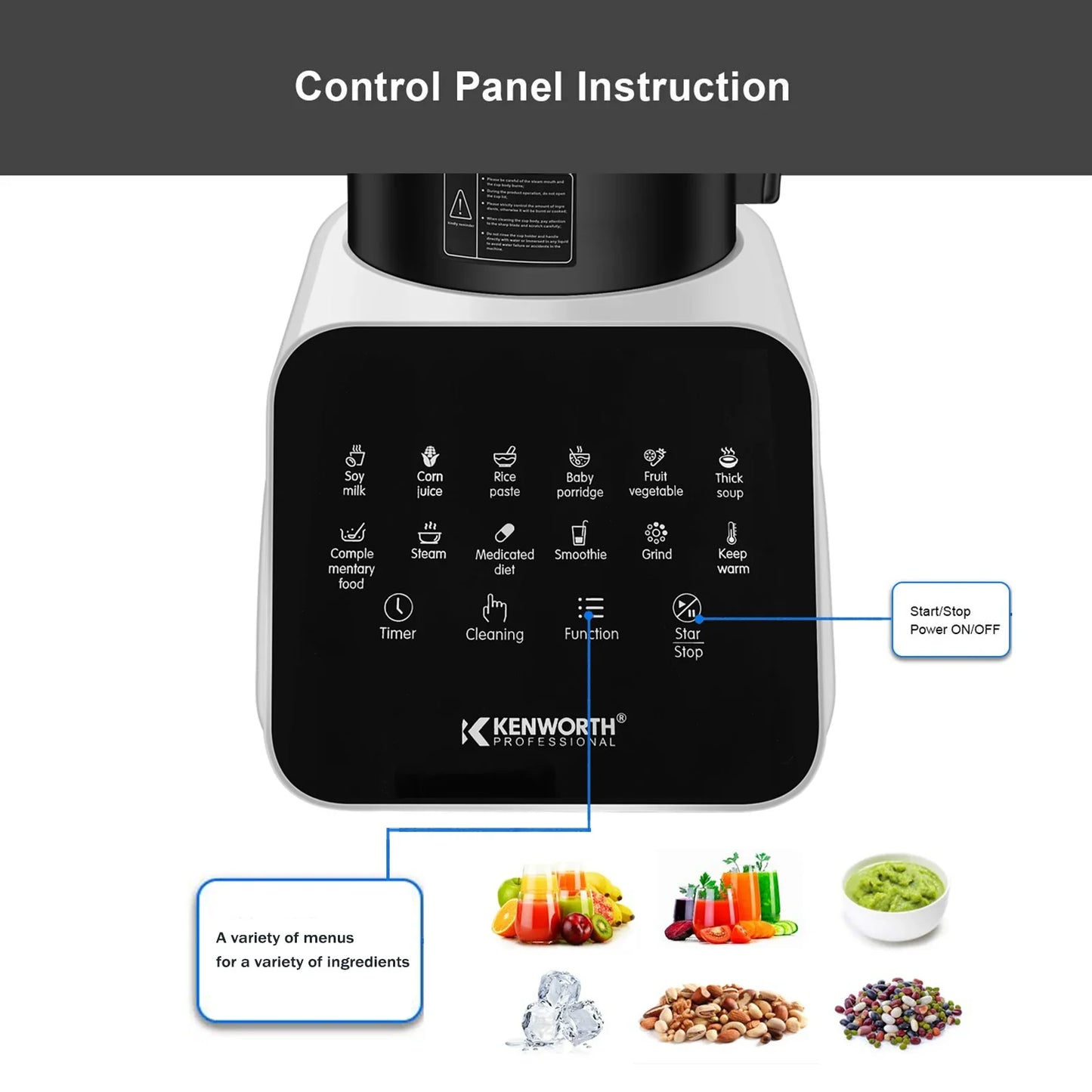 1200w commercial household timer pre-programed touch screen blender 1