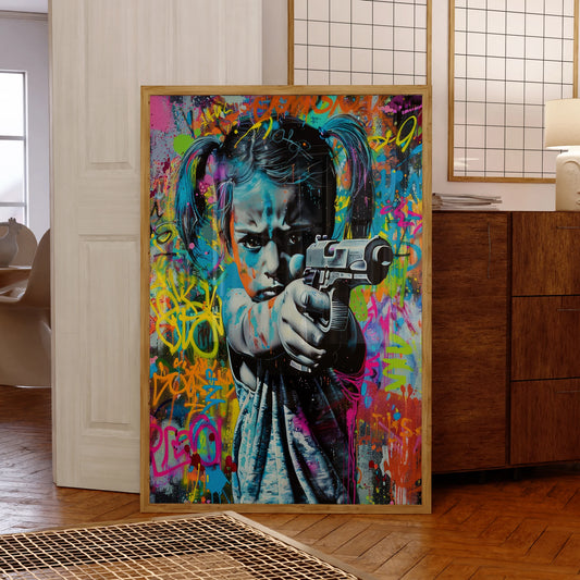 Modern Abstract Girl With Gun Graffiti Draw Wall Art Prints Canvas Painting Poster Picture For Living Room Home Decor