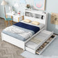 Full Platform Bed with Twin Size Trundle,Bookcase Headboard,Charging Station and 3 Drawers,Wood Full Storage Bed Frame for Kids