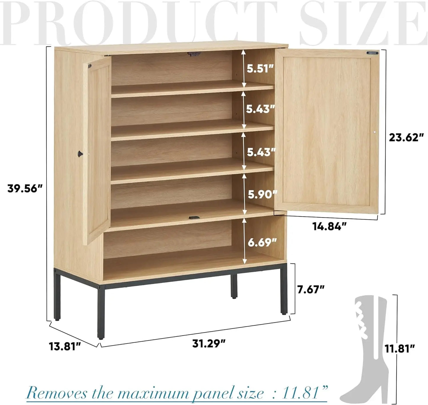 Shoe Cabinet, Shoe Rack Storage Organizer with 2 Flip Drawers, Natural Rattan Weave Shoe Storage Cabinet for Sneakers, Sl