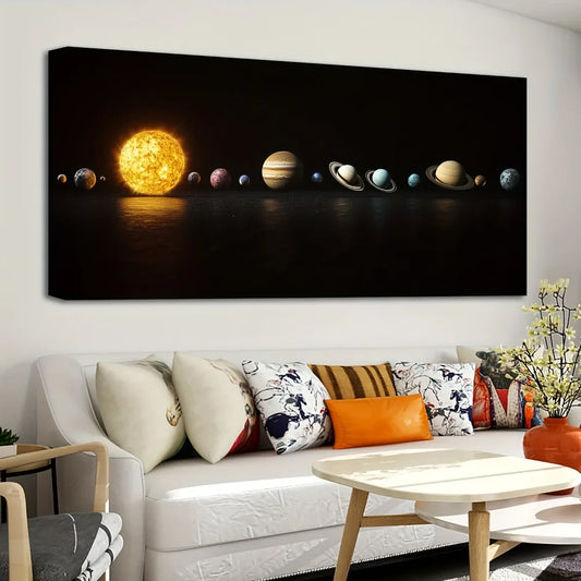 1.5 inch thick pine frame, solar system painting, bedroom, office, living room, cafe, bar, wall decor, home and dormitory decor