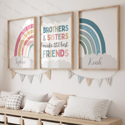 3pcs Custom Name Personalized Brothers Sisters Make Best Friends Wall Art Print Picture Living Room Kids Room Home Decor Gift