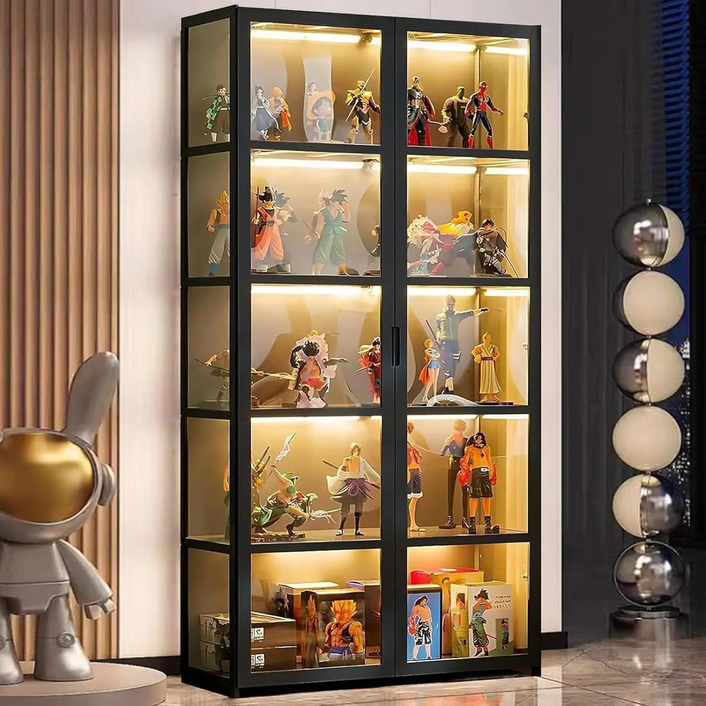 5-Tier Display Cabinet with Acrylic Glass Door, 65.5" High Storage Cabinet, Transparent Curio Cabinet&Bookcase for Collectibles