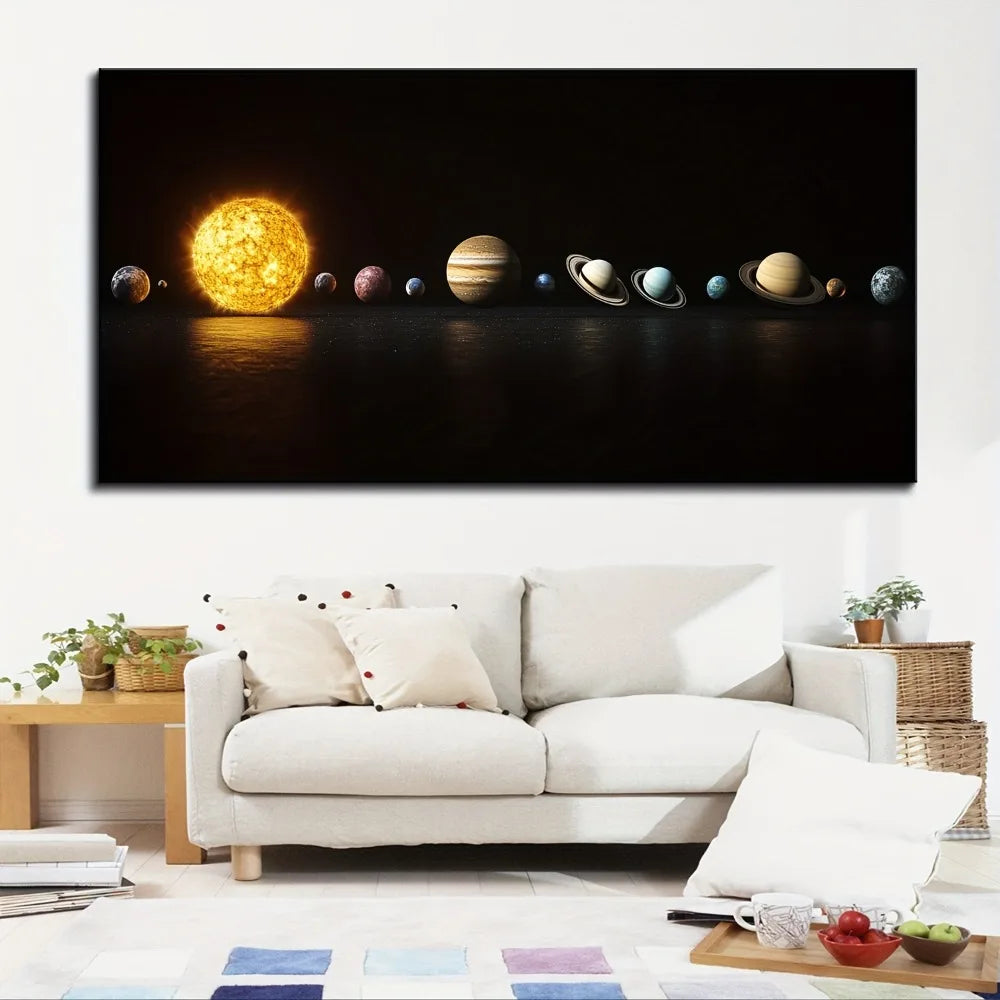 1.5 inch thick pine frame, solar system painting, bedroom, office, living room, cafe, bar, wall decor, home and dormitory decor