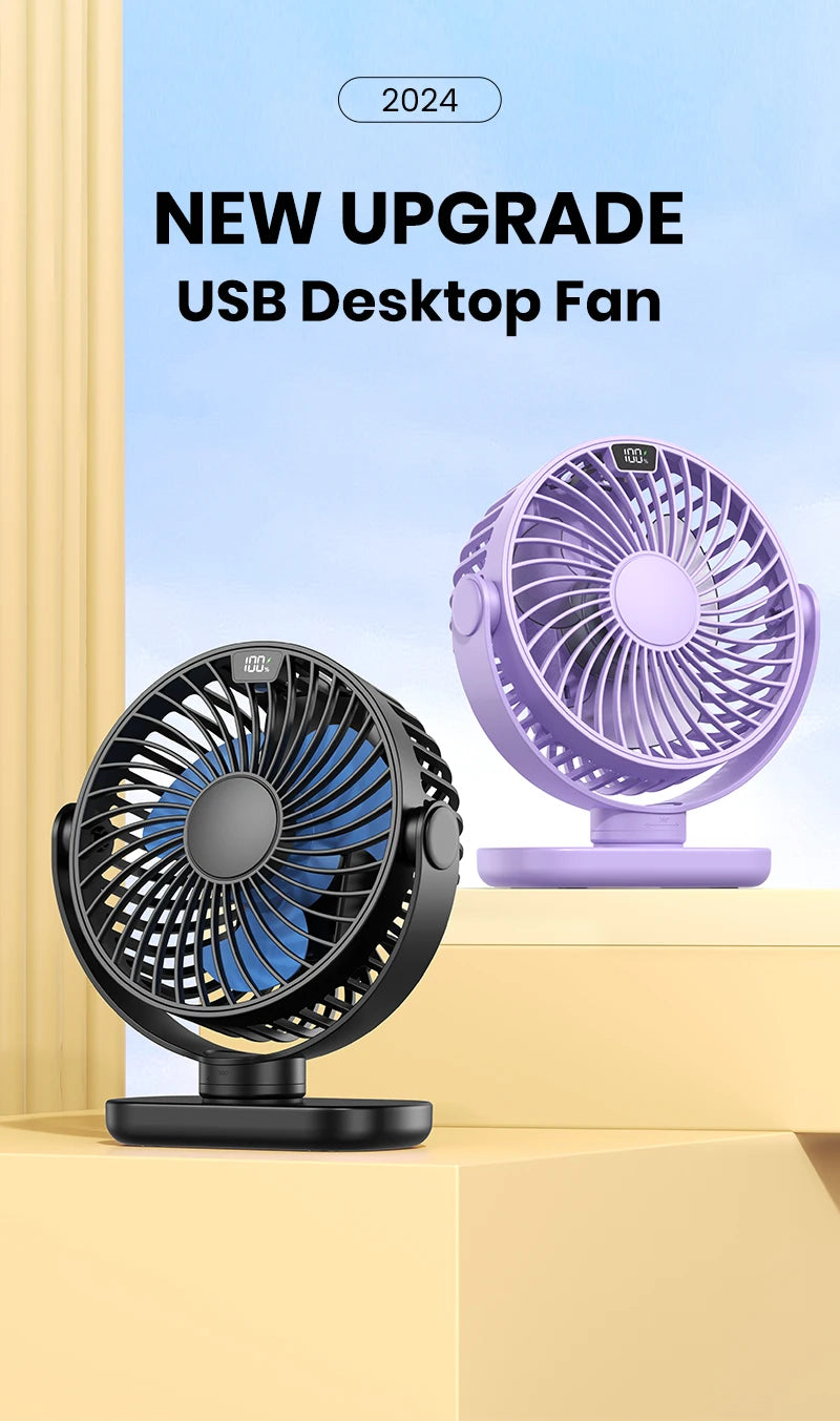 TOPK K60C 5000mAh Portable Mini Fan,Standing Fans for room,LED Display 360°Rotation Quiet Personal Desk Electric Fan for Camping