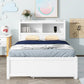 Full Platform Bed with Twin Size Trundle,Bookcase Headboard,Charging Station and 3 Drawers,Wood Full Storage Bed Frame for Kids