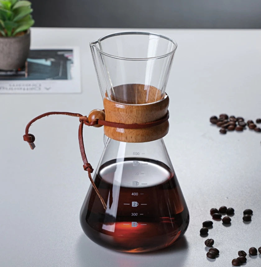 Chemex Coffee Hand Brewed Coffee Glass kettle 400ml/600ml/800ml Drip Wooden Collar Coffee Brew Kettle Coffee maker